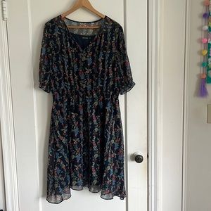 Flowy Floral Short Sleeve Dress - Size XL